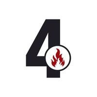 número 4 com inspiração de design de logotipo de fogo de chama vetor