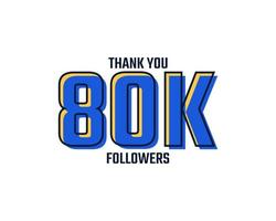 obrigado vetor de celebração do cartão de 80 mil seguidores. 80000 seguidores parabéns post modelo de mídia social.
