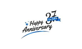 Celebração de aniversário de 37 anos com símbolo azul swoosh e fita azul. saudação de feliz aniversário celebra ilustração de design de modelo vetor