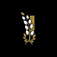 letra inicial eu vinculei o logotipo da coroa de louros dourado do monograma. design gracioso para restaurante, café, marca, crachá, etiqueta, identidade de luxo vetor