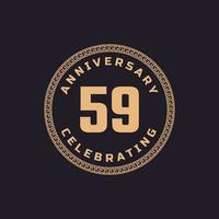 celebração de aniversário de 59 anos retrô vintage com emblema de padrão de borda de círculo. saudação de feliz aniversário celebra evento isolado em fundo preto vetor