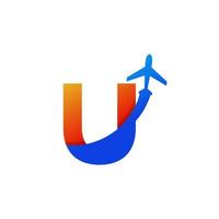 letra inicial u viajar com elemento de modelo de design de logotipo de voo de avião vetor