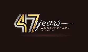 logotipo de comemoração de aniversário de 47 anos com cor prata e dourada de várias linhas vinculadas para evento de celebração, casamento, cartão de felicitações e convite isolado em fundo escuro vetor