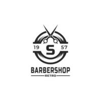 crachá de barbearia vintage da letra s e inspiração de design de logotipo vetor