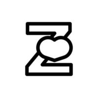letra inicial z com amor de coração no elemento de modelo de design de logotipo de estilo de linha vetor