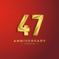 Celebração de aniversário de 47 anos com cor brilhante dourada para evento de celebração, casamento, cartão de felicitações e cartão de convite isolado em fundo vermelho vetor