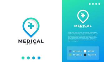 vetor de design de logotipo de localização médica, além de ícone com combinação de logotipo de mapa de pinos. adequado para negócios e ícone médico