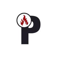 letra inicial p com inspiração de design de logotipo de fogo de chama vetor