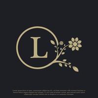 modelo de logotipo de luxo de monograma circular letra l floresce. adequado para natural, eco, jóias, moda, marca pessoal ou corporativa. vetor