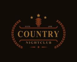 distintivo retrô vintage para música de guitarra country bar bar ocidental cowboy logotipo emblema símbolo vetor