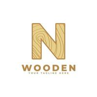 letra n com logotipo de textura de madeira. utilizável para logotipos de negócios, arquitetura, imobiliário, construção e construção vetor