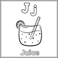 alfabeto flashcard letra j com desenho de suco bonito para colorir