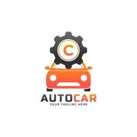 letra c com vetor de manutenção do carro. conceito de design de logotipo automotivo de veículo esportivo.