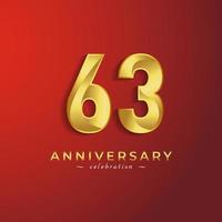Celebração de aniversário de 63 anos com cor dourada brilhante para evento de celebração, casamento, cartão de felicitações e cartão de convite isolado em fundo vermelho vetor