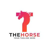 letra inicial criativa t com conceito de vetor de logotipo de cabeça de cavalo ou garanhão
