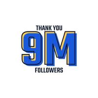 obrigado vetor de celebração do cartão de seguidores de 9 m. 9000000 seguidores parabéns post modelo de mídia social.