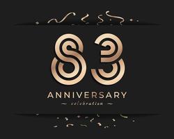 Design de estilo de logotipo de comemoração de aniversário de 83 anos. saudação de feliz aniversário celebra evento com linha múltipla dourada e confetes isolados na ilustração de design de fundo escuro vetor