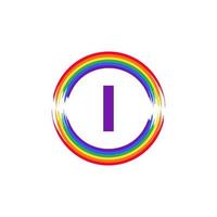 letra i dentro da circular colorida em inspiração de design de logotipo de pincel de bandeira de cor do arco-íris para o conceito lgbt vetor