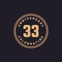 celebração de aniversário de 33 anos retrô vintage com emblema de padrão de borda de círculo. saudação de feliz aniversário celebra evento isolado em fundo preto vetor