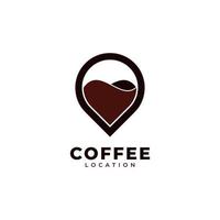 design de logotipo de ponto de loja de café. localização do pino do mapa combinada com ilustração vetorial de ícone de café vetor