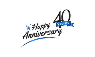 Celebração de aniversário de 40 anos com símbolo azul swoosh e fita azul. saudação de feliz aniversário celebra ilustração de design de modelo vetor