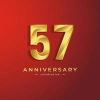 Celebração de aniversário de 57 anos com cor brilhante dourada para evento de celebração, casamento, cartão de felicitações e cartão de convite isolado em fundo vermelho vetor