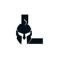 logotipo espartano. letra inicial l para vetor de design de logotipo de capacete guerreiro espartano