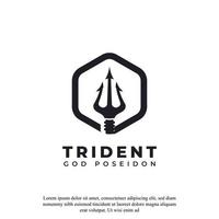 clássico vintage tridente netuno deus poseidon tritão rei lança logotipo modelo de design de ícone vetor