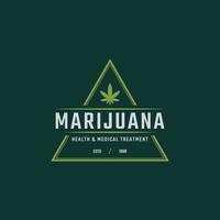 distintivo de rótulo retro vintage clássico para maconha cannabis maconha maconha folha thc cbd saúde e terapia médica inspiração de design de logotipo vetor