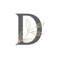 letra inicial d logotipo floral e botânico. folha de natureza feminina para salão de beleza, massagem, cosméticos ou símbolo de ícone de spa vetor