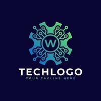 elemento de modelo de design de logotipo de letra inicial de tecnologia w. vetor