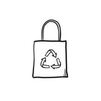 sacos vazios e símbolo de reciclagem com estilo doodle desenhado à mão isolado no branco vetor