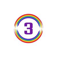 número 3 dentro da circular colorida em inspiração de design de logotipo de pincel de bandeira de cor do arco-íris para o conceito lgbt vetor