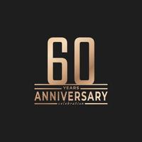 Celebração de aniversário de 60 anos com cor dourada de forma de número fino para evento de celebração, casamento, cartão de felicitações e convite isolado em fundo escuro