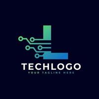 logotipo da letra l da tecnologia. modelo de logotipo de vetor futurista com cor gradiente verde e azul. forma geométrica. utilizável para logotipos de negócios e tecnologia.