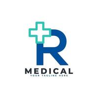 letra r cruz mais logotipo. utilizável para logotipos de negócios, ciências, saúde, médicos, hospitais e natureza. vetor