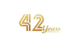 Celebração de aniversário de 42 anos com cor dourada de caligrafia para evento de celebração, casamento, cartão de felicitações e convite isolado no fundo branco vetor