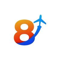 viagem número 8 com elemento de modelo de design de logotipo de voo de avião vetor