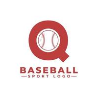 letra q com design de logotipo de beisebol. elementos de modelo de design vetorial para equipe esportiva ou identidade corporativa. vetor