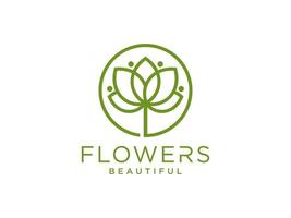 logotipo de flor abstrata. estilo de arte de linha verde isolado no fundo branco. utilizável para logotipos de natureza, salão, spa, cosméticos e beleza. elemento de modelo de design de logotipo de vetor plana.