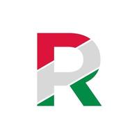 recorte de papel letra inicial r com modelo de design de logotipo de cor de bandeira italiana vetor
