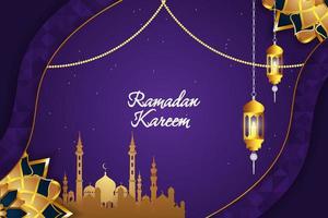 fundo islâmico ramadan kareem com elemento e cor roxa vetor