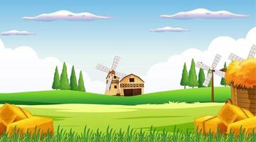 cena de fazenda com moinho de vento e celeiro vetor