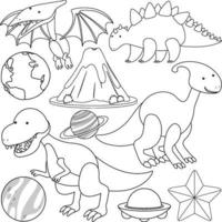 um conjunto de tema de dinossauro doodle vetor