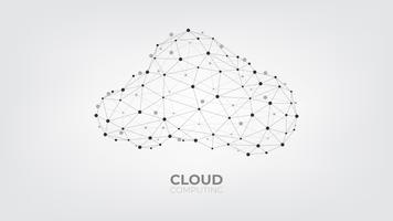 Pontos e linhas de conexão abstratos com tecnologia informática da nuvem no fundo branco e cinzento.