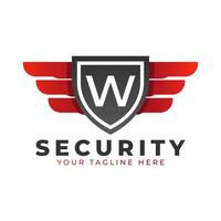 logotipo de segurança. w inicial com ícone de asas e escudo. modelo de logotipo de vetor de carro e automotivo