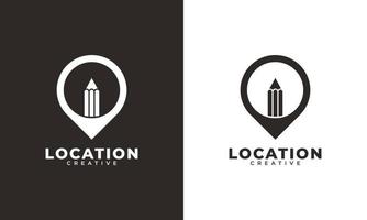 logotipo de localização de pino criativo. lápis combinado com ilustração vetorial de ícone de mapa de pontos vetor
