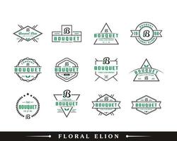 conjunto de letra de distintivo de emblema b e folha para inspiração de design de logotipo de buquê vintage vetor