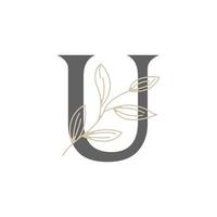 letra inicial u logotipo floral e botânico. folha de natureza feminina para salão de beleza, massagem, cosméticos ou símbolo de ícone de spa vetor