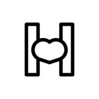 letra inicial h com amor de coração no elemento de modelo de design de logotipo de estilo de linha vetor
